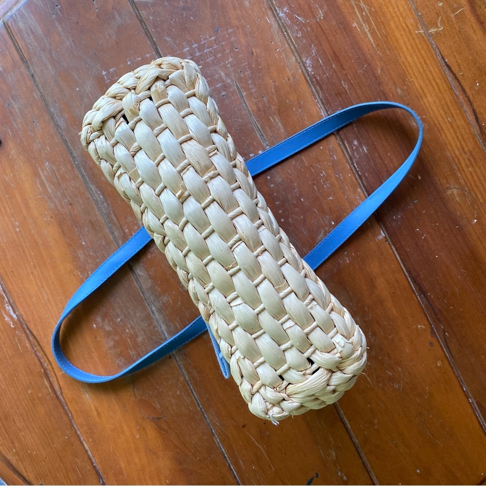 Kim Rogers Straw/Paper Mini Tote/Hand Bag w. Sea Blue Lining & Shell Accents - Picture 5 of 7